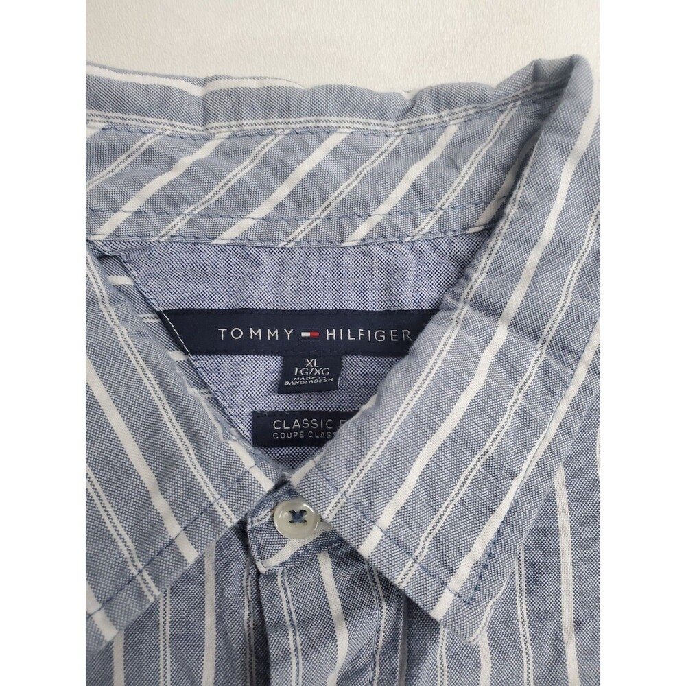 Tommy Hilfiger Men's Long Sleeve Striped Classic Fit Button Up Shirt, XL - Picture 2 of 10